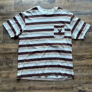 Playboy By Pacsun Mens Brown Striped Pocket Tee Embroidered Logo Size Large